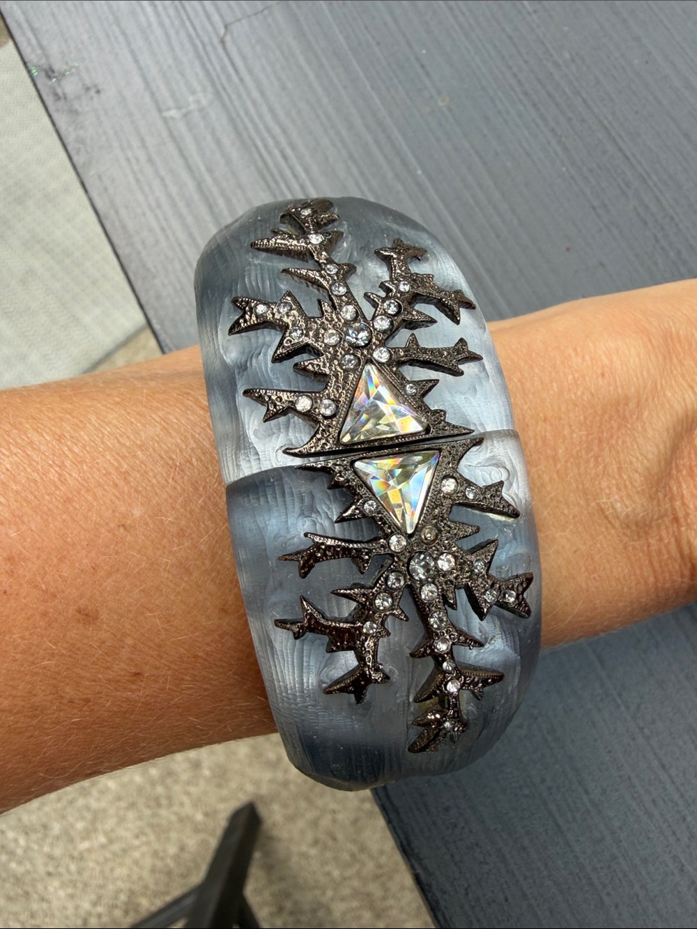 Alexis Bittar Gray Lucite Bangle with Crystal Snowflake Accent